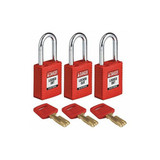 Brady Lockout Padlock,Nylon,Red,1-13/16" H,PK3 NYL-RED-38ST-KA3PK