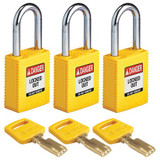 Brady Lockout Padlock,Nylon,Ylw,1/2" W,PK3 NYL-YLW-38ST-KA3PK