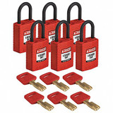 Brady Lockout Padlock,Nylon,1/4" W,Red,PK6 CPT-RED-25PL-KA6PK