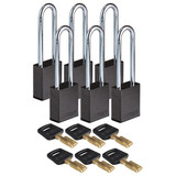 Brady Lockout Padlock,Black,1-1/2" W Body,PK6 ALU-BLK-76ST-KD6PK