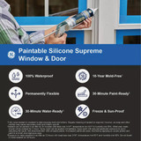 GE Supreme Paintable Silicone Window & Door Sealant, White, 9.5 Oz. Cartridge 2733730 793572