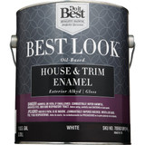 Best Look Oil-Based Alkyd Gloss Exterior House & Trim Enamel Paint, White, 1 Gal.