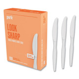 Perk™ Heavyweight Plastic Cutlery, Knives, White, 100/pack PK56403