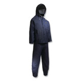 Sitex 3-Pc Rain Suit with Detachable Hood Jacket/Bib Overalls, 0.35 mm Thick, Polyester/PVC, Blue, Large