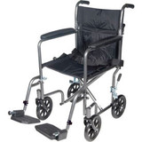 Lightweight Steel Transport Wheelchair 19""W Seat Silver Vein Frame and Black Up
