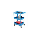 Luxor BUSTC111BU Blue 3 Shelf Tray Shelf Plastic Cart 24 x 18