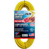 U.S. Wire 73025 25 Ft. Three Conductor Yellow Temp-Flex Lighted Plug Cord 14/3 G