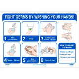 Fight Germs By Washing Your Hands Sticker 10"" X 14"" Vinyl Adhesive