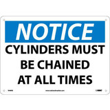 Safety Signs - Notice Cylinders Must Be Chained - Rigid Plastic 10""H X 14""W