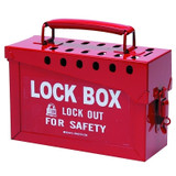 Lock Box, 6 in H x 9 in L x 3.5 in W, Steel, Red