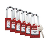 Brady Padlock,6 Pins,Red,PK6 SDPL-RED-38ST-KD6