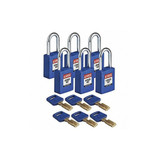 Brady Lockout Padlock,Nylon,Bl,6 Keys,PK6 NYL-BLU-38ST-KA6PK