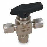Parker SS Ball Valve,3-Way,Comp,3/8 in 6A-MB6XPFA-SSP