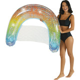 PoolCandy Ride-On 48 In. Classic Rainbow Jumbo Glitter Inflatable Pool Chair