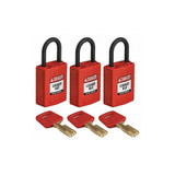 Brady Lockout Padlock,Nylon,Red,PK3 CPT-RED-25PL-KA3PK