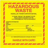 Paper Labels w/ ""Hazardous Waste"" Print 6""L x 6""W Yellow/Red/Black 100 Label
