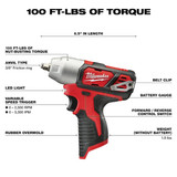Milwaukee Tool Impact Wrench,Cordless,Compact,12VDC 2463-20