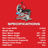 Milwaukee Tool Miter Saw,Blade 12" dia.,1" Arbor 2739-20