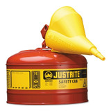 Type l Steel Safety Can, Gas, 2.5 gal, Red, Includes Poly Funnel/SS Flame Arrestor/Swinging Handle