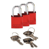 Brady Lockout Padlock,KA,Red,1-7/16"H,PK3 133279