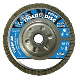 Tiger Disc Angled Style Flap Disc, 4-1/2 in dia, 120 Grit, 5/8 in-11, 13000 rpm, Type 29