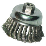 Knot Wire Cup Brush, 3 in Dia, 5/8-11 Arbor, .012 in Carbon Steel