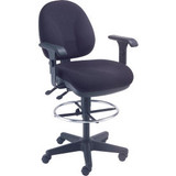 Interion Office Stool With Arms - Fabric - 360 degrees Footrest - Black