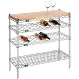 Nexel Chrome Wine Display Unit - Wood Top - 48""W x 14""D x 34""H - 4 Tier