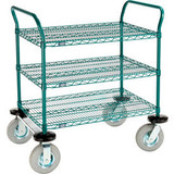 Nexel Utility Cart 3 Shelf Poly-Green 36""L x 24""W x 42""H Pneumatic Rigid Cast