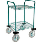 Nexel Utility Cart 2 Shelf Poly-Green 24""L x 24""W x 42""H Pneumatic Rigid Cast