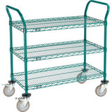 Nexel Utility Cart 3 Shelf Poly-Green 36""L x 18""W x 39""H Polyurethane Brake C