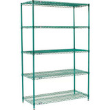 Nexel 5 Shelf Poly-Green Wire Shelving Unit Starter 48""W x 24""D x 63""H