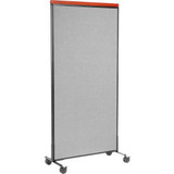 Interion Mobile Deluxe Office Partition Panel 36-1/4""W x 100-1/2""H Gray