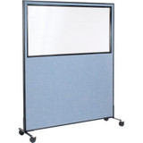 Interion Mobile Office Partition Panel with Partial Window 60-1/4""W x 99""H Blu