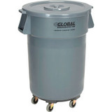 Global Industrial Plastic Trash Can with Lid & Dolly - 44 Gallon Gray