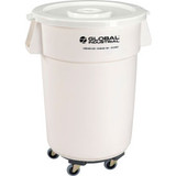Global Industrial Plastic Trash Can with Lid & Dolly - 44 Gallon White