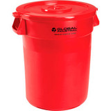 Global Industrial Plastic Trash Can with Lid - 32 Gallon Red