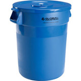 Global Industrial Plastic Trash Can with Lid - 32 Gallon Blue