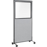 Interion Mobile Office Partition Panel with Partial Window 24-1/4""W x 99""H Gra