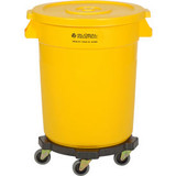 Global Industrial Plastic Trash Can with Lid & Dolly - 20 Gallon Yellow