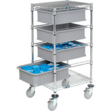 Global Industrial Chrome Wire Cart With (4) 6""H Gray Grid Containers 21x24x40