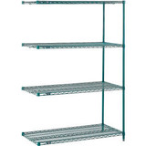 Nexel 4 Shelf Poly-Green Wire Shelving Unit Add On 54""W x 14""D x 54""H