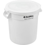 Global Industrial Plastic Trash Can with Lid - 10 Gallon White
