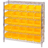 Global Industrial Chrome Wire Shelving with 25 4""H Plastic Shelf Bins Yellow 36