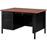 Interion Steel Teachers Desk 48""W x 30""D Mahogany Top with Black Frame