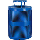 Global Industrial Outdoor Perforated Steel Recycling Can w/Rain Bonnet Lid 36 Ga