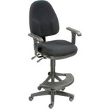 Interion Work Stool With Arms - Fabric - 180 degrees Footrest - Black