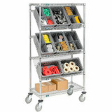 Global Industrial Easy Access Slant Shelf Chrome Wire Cart 8 Red Grid Containers