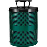 Global Industrial Outdoor Perforated Steel Trash Can With Rain Bonnet Lid 36 Gal