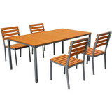 Global Industrial 70"" Rectangular Resin Outdoor Dining Table & Chair Set 4 Chai